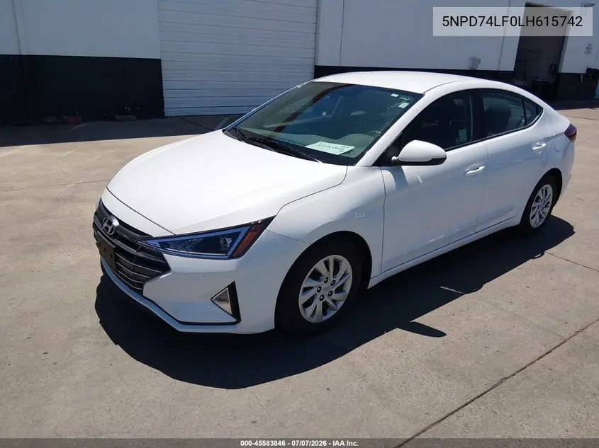 2020 Hyundai Elantra Se VIN: 5NPD74LF0LH615742 Lot: 45583846