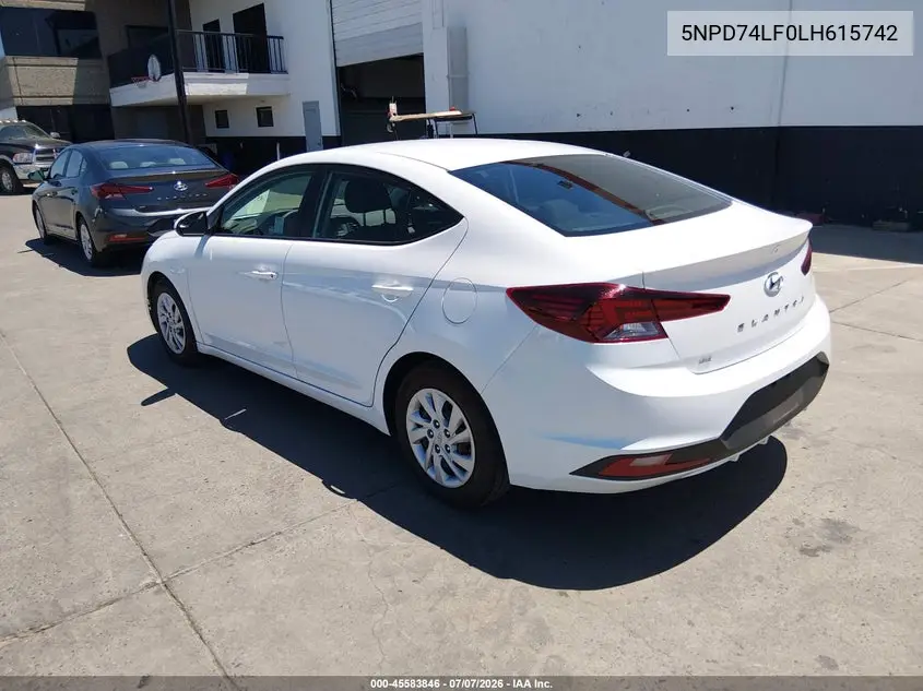 2020 Hyundai Elantra Se VIN: 5NPD74LF0LH615742 Lot: 45583846
