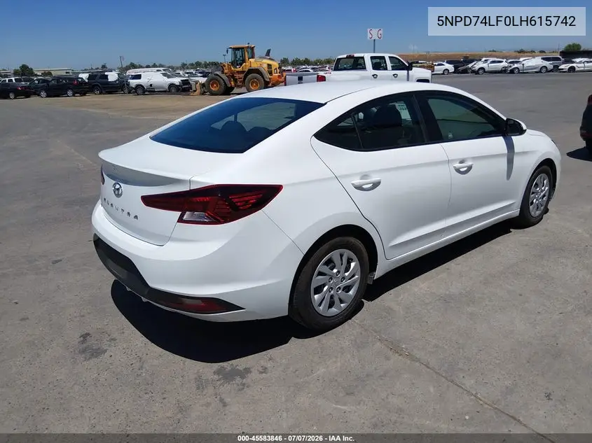 2020 Hyundai Elantra Se VIN: 5NPD74LF0LH615742 Lot: 45583846