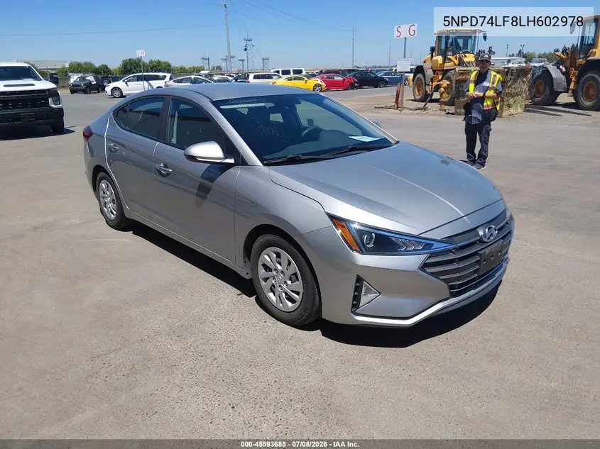 2020 Hyundai Elantra Se VIN: 5NPD74LF8LH602978 Lot: 45593685