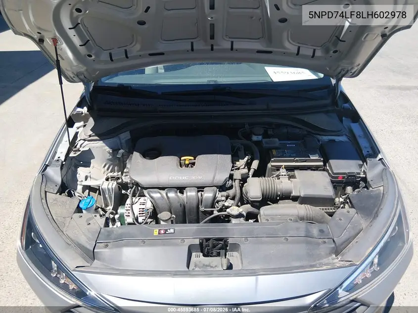 2020 Hyundai Elantra Se VIN: 5NPD74LF8LH602978 Lot: 45593685