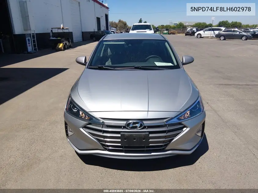 2020 Hyundai Elantra Se VIN: 5NPD74LF8LH602978 Lot: 45593685
