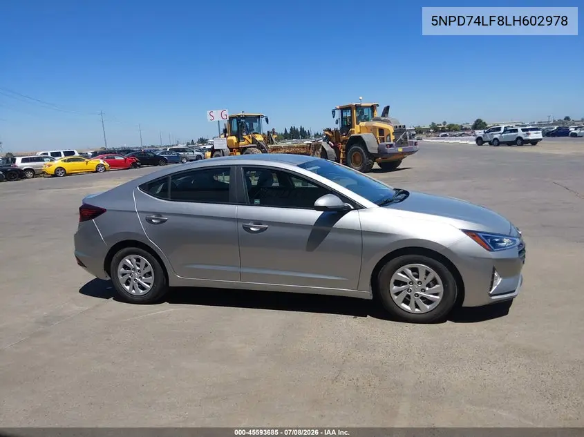 2020 Hyundai Elantra Se VIN: 5NPD74LF8LH602978 Lot: 45593685