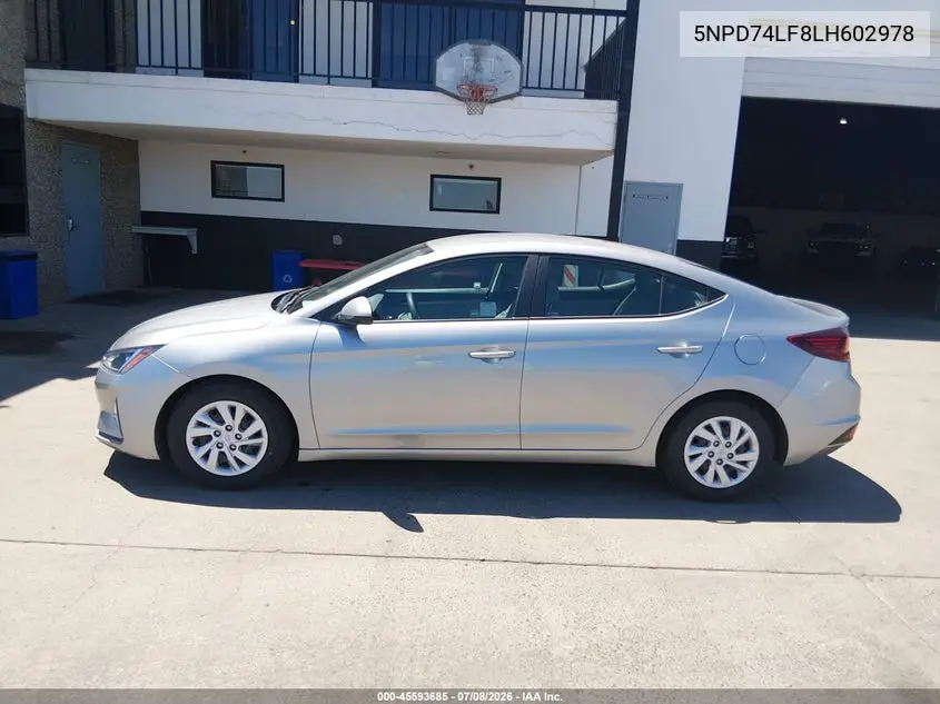 2020 Hyundai Elantra Se VIN: 5NPD74LF8LH602978 Lot: 45593685