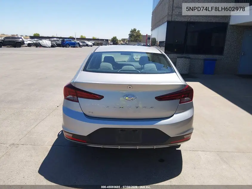 2020 Hyundai Elantra Se VIN: 5NPD74LF8LH602978 Lot: 45593685