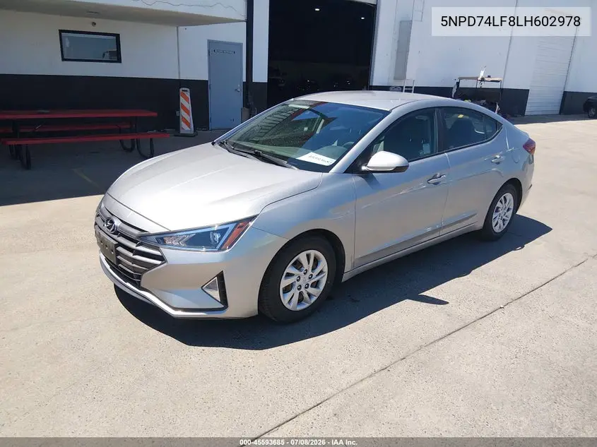 2020 Hyundai Elantra Se VIN: 5NPD74LF8LH602978 Lot: 45593685