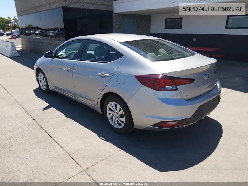 2020 Hyundai Elantra Se VIN: 5NPD74LF8LH602978 Lot: 45593685