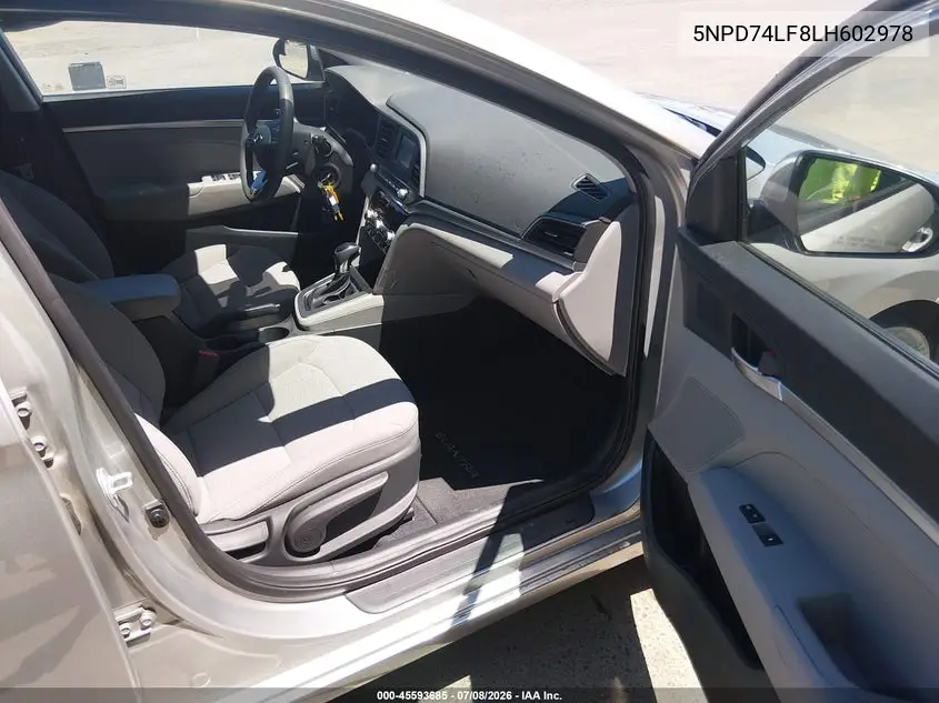 2020 Hyundai Elantra Se VIN: 5NPD74LF8LH602978 Lot: 45593685