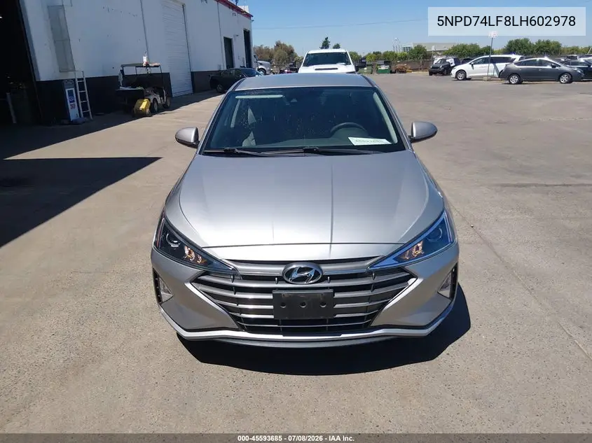 2020 Hyundai Elantra Se VIN: 5NPD74LF8LH602978 Lot: 45593685