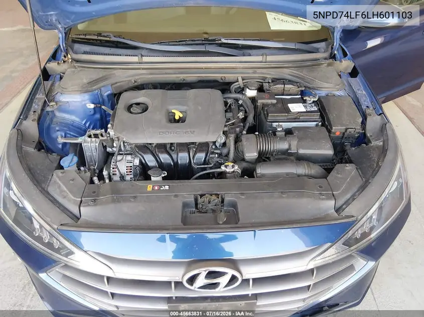 2020 Hyundai Elantra Se VIN: 5NPD74LF6LH601103 Lot: 45663831