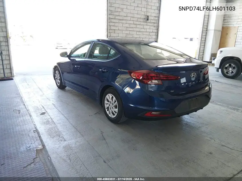 2020 Hyundai Elantra Se VIN: 5NPD74LF6LH601103 Lot: 45663831