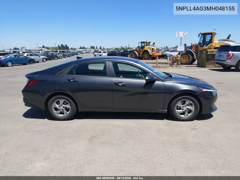 2021 Hyundai Elantra Se VIN: 5NPLL4AG3MH048155 Lot: 45387322
