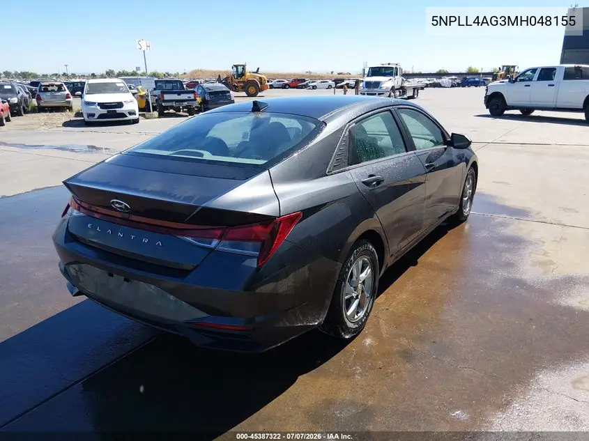 2021 Hyundai Elantra Se VIN: 5NPLL4AG3MH048155 Lot: 45387322