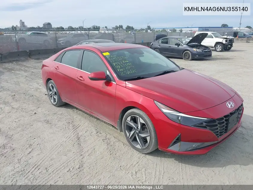2022 Hyundai Elantra Sel VIN: KMHLN4AG6NU355140 Lot: 12643727