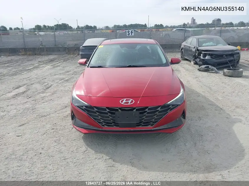 2022 Hyundai Elantra Sel VIN: KMHLN4AG6NU355140 Lot: 12643727