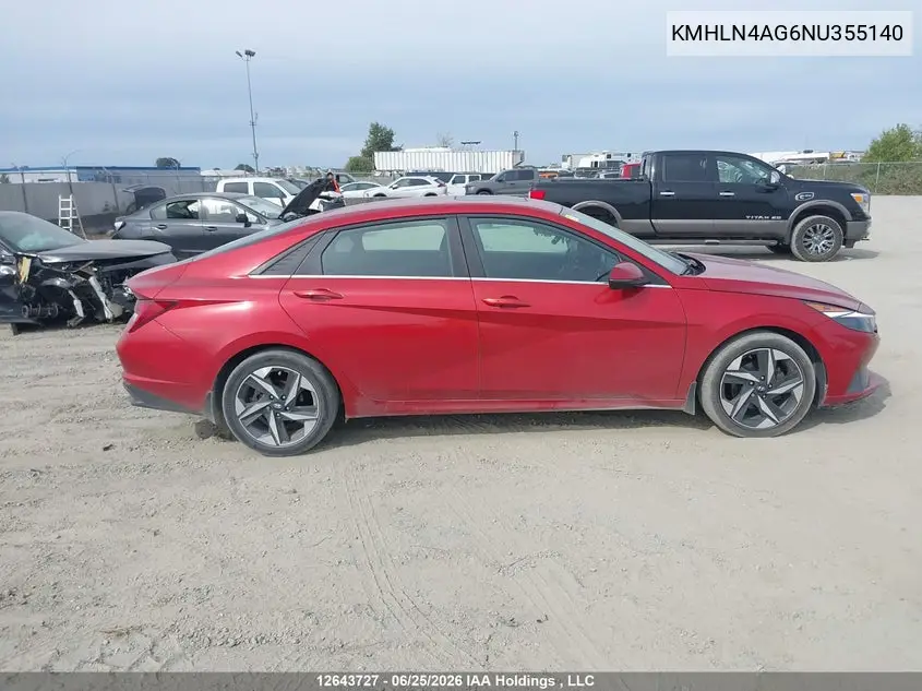 2022 Hyundai Elantra Sel VIN: KMHLN4AG6NU355140 Lot: 12643727