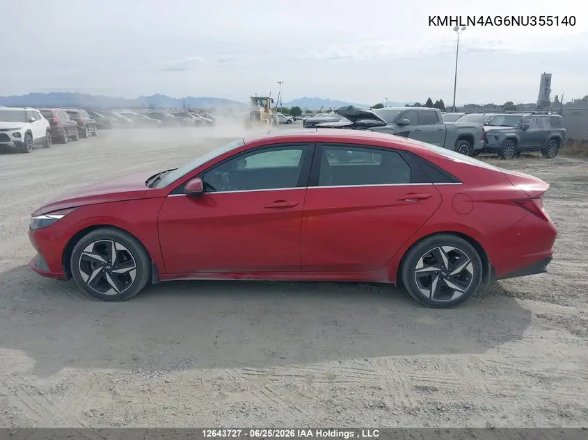 2022 Hyundai Elantra Sel VIN: KMHLN4AG6NU355140 Lot: 12643727
