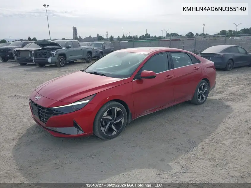 2022 Hyundai Elantra Sel VIN: KMHLN4AG6NU355140 Lot: 12643727