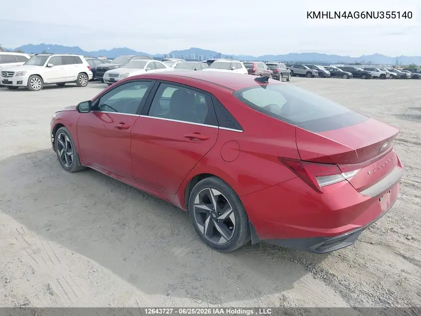 2022 Hyundai Elantra Sel VIN: KMHLN4AG6NU355140 Lot: 12643727