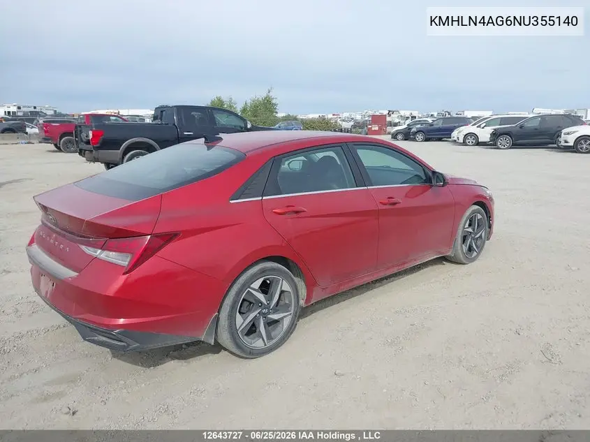 2022 Hyundai Elantra Sel VIN: KMHLN4AG6NU355140 Lot: 12643727