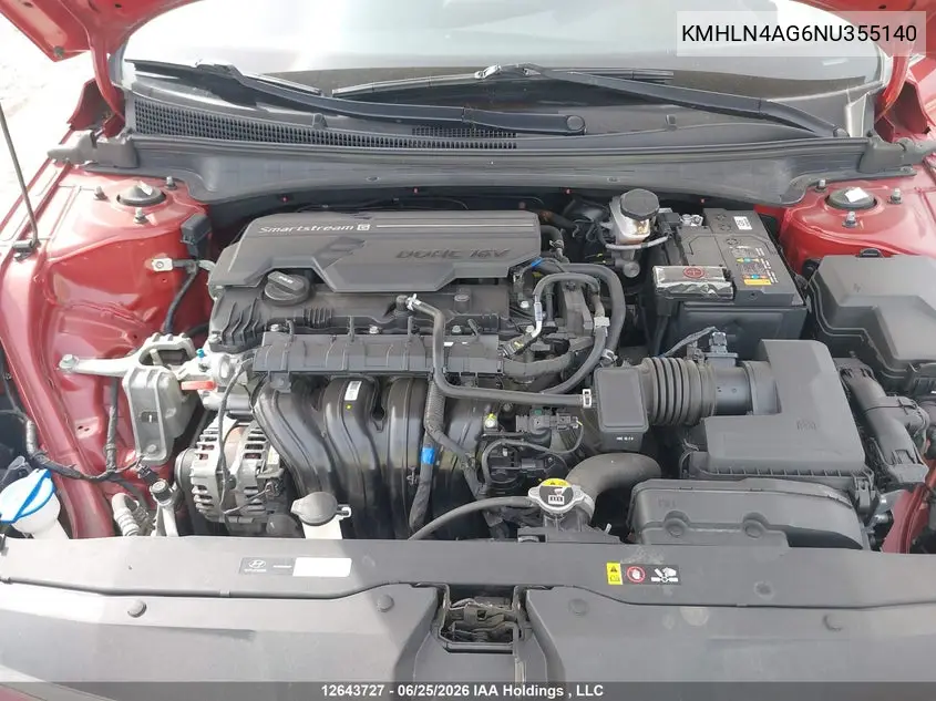 2022 Hyundai Elantra Sel VIN: KMHLN4AG6NU355140 Lot: 12643727