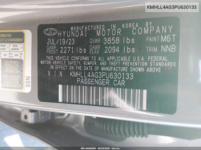 2023 Hyundai Elantra Se VIN: KMHLL4AG3PU630133 Lot: 45490299