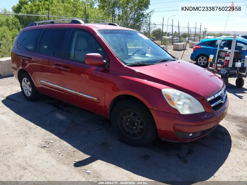 2007 Hyundai Entourage Gls/Limited/Se VIN: KNDMC233876022958 Lot: 45084727