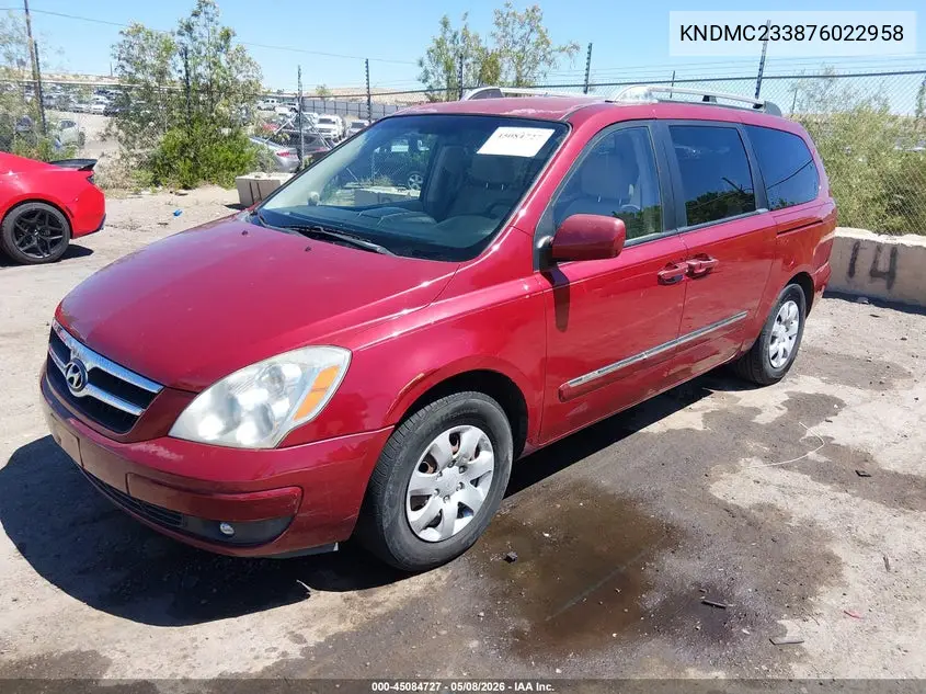 2007 Hyundai Entourage Gls/Limited/Se VIN: KNDMC233876022958 Lot: 45084727