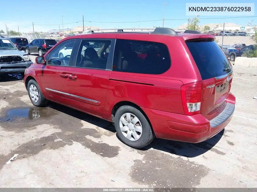 2007 Hyundai Entourage Gls/Limited/Se VIN: KNDMC233876022958 Lot: 45084727