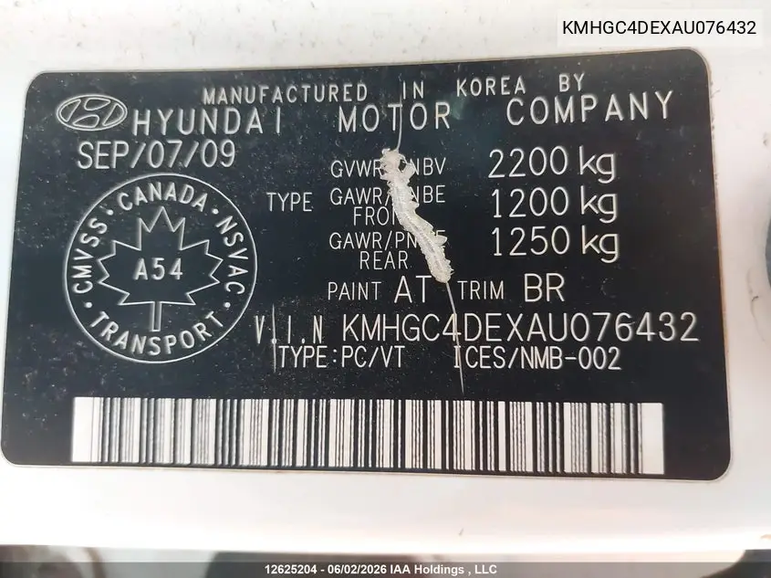 2010 Hyundai Genesis 3.8 Premium VIN: KMHGC4DEXAU076432 Lot: 12625204x
