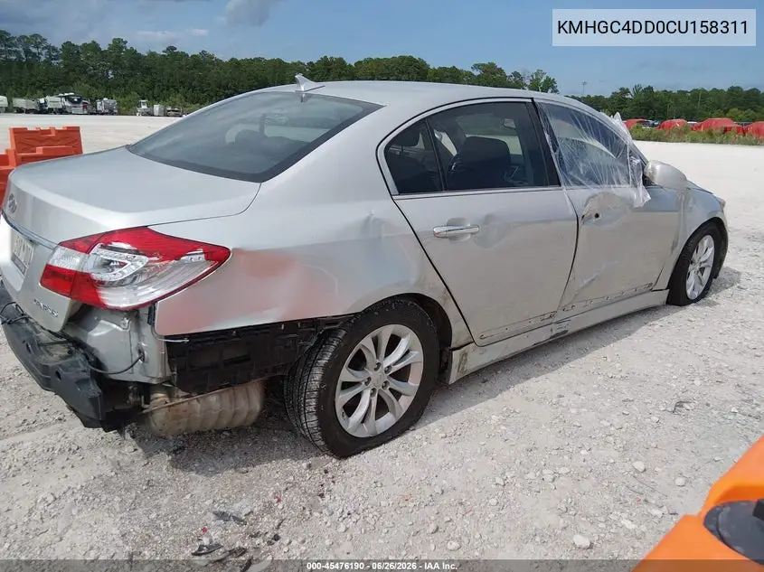 2012 Hyundai Genesis 3.8 VIN: KMHGC4DD0CU158311 Lot: 45476190