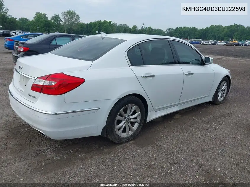 2013 Hyundai Genesis 3.8 VIN: KMHGC4DD3DU222598 Lot: 45347012