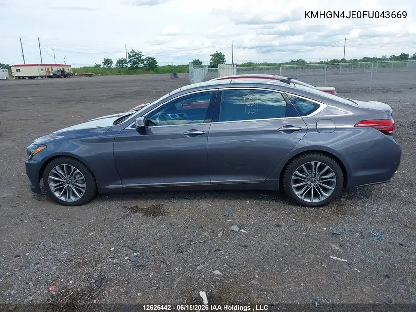 2015 Hyundai Genesis 3.8L VIN: KMHGN4JE0FU043669 Lot: 12626442