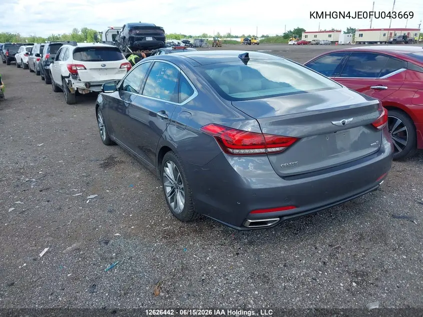 2015 Hyundai Genesis 3.8L VIN: KMHGN4JE0FU043669 Lot: 12626442