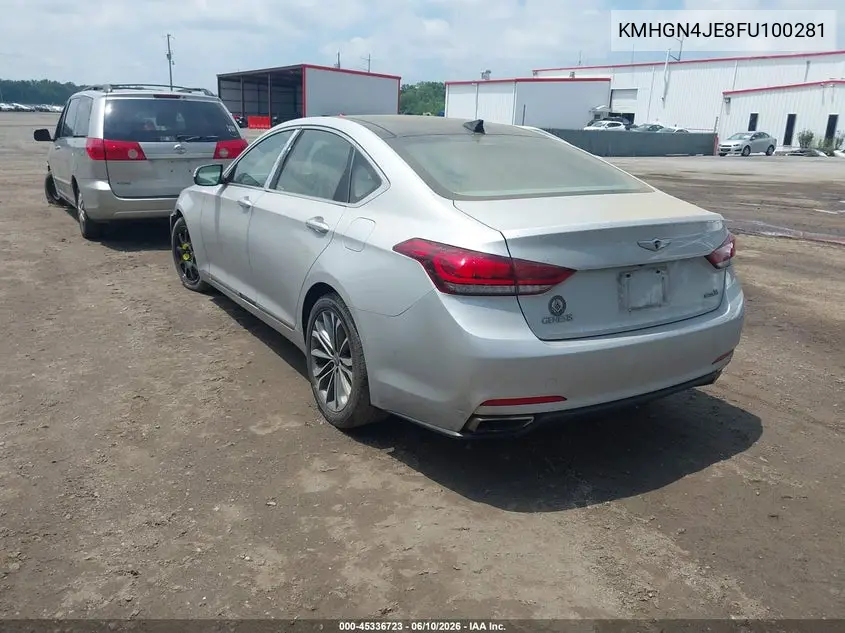 2015 Hyundai Genesis 3.8 VIN: KMHGN4JE8FU100281 Lot: 45336723