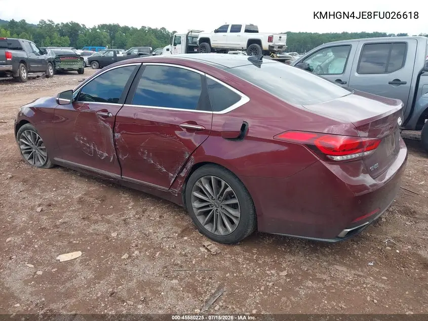 2015 Hyundai Genesis 3.8 VIN: KMHGN4JE8FU026618 Lot: 45580225