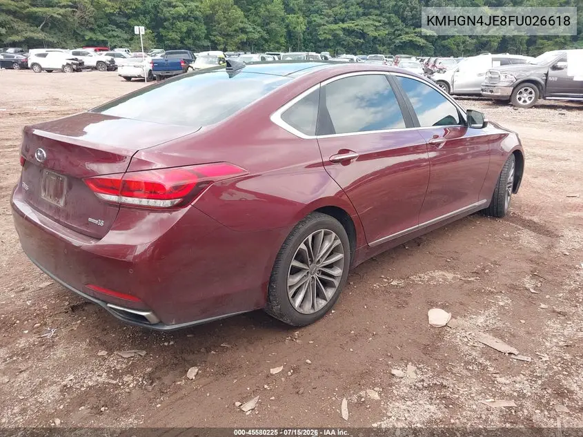 2015 Hyundai Genesis 3.8 VIN: KMHGN4JE8FU026618 Lot: 45580225
