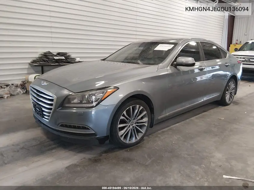 2016 Hyundai Genesis 3.8 VIN: KMHGN4JE0GU136094 Lot: 45194499