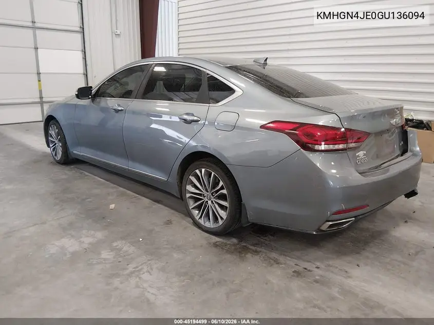 2016 Hyundai Genesis 3.8 VIN: KMHGN4JE0GU136094 Lot: 45194499