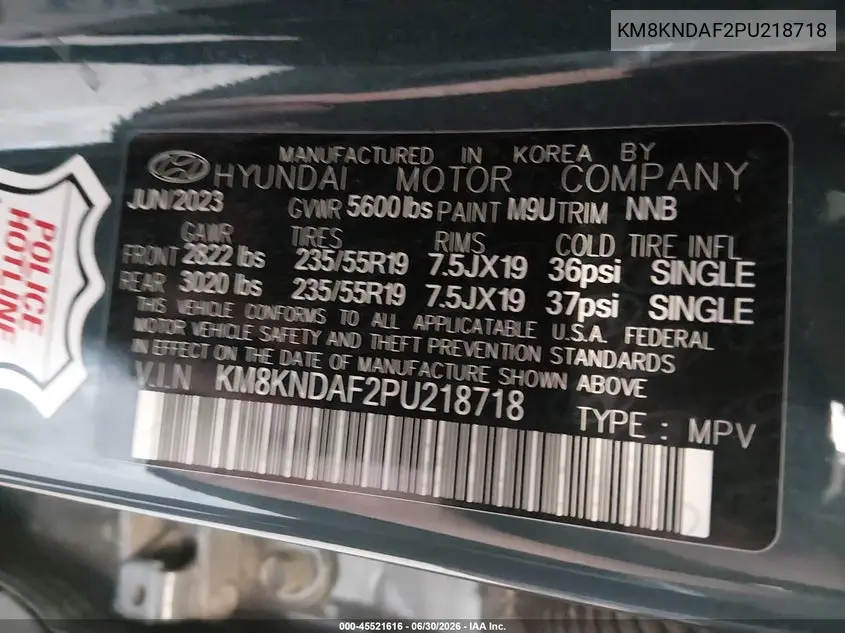2023 Hyundai Ioniq 5 Sel VIN: KM8KNDAF2PU218718 Lot: 45521616