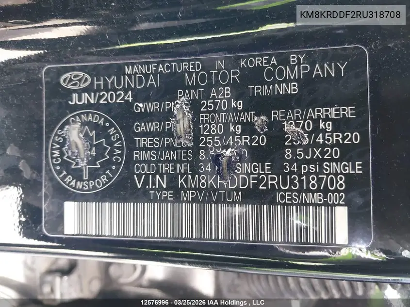 2024 Hyundai Ioniq 5 VIN: KM8KRDDF2RU318708 Lot: 12576996