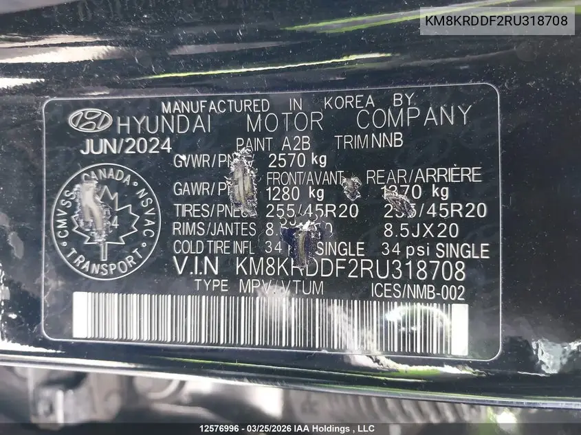 2024 Hyundai Ioniq 5 VIN: KM8KRDDF2RU318708 Lot: 12576996