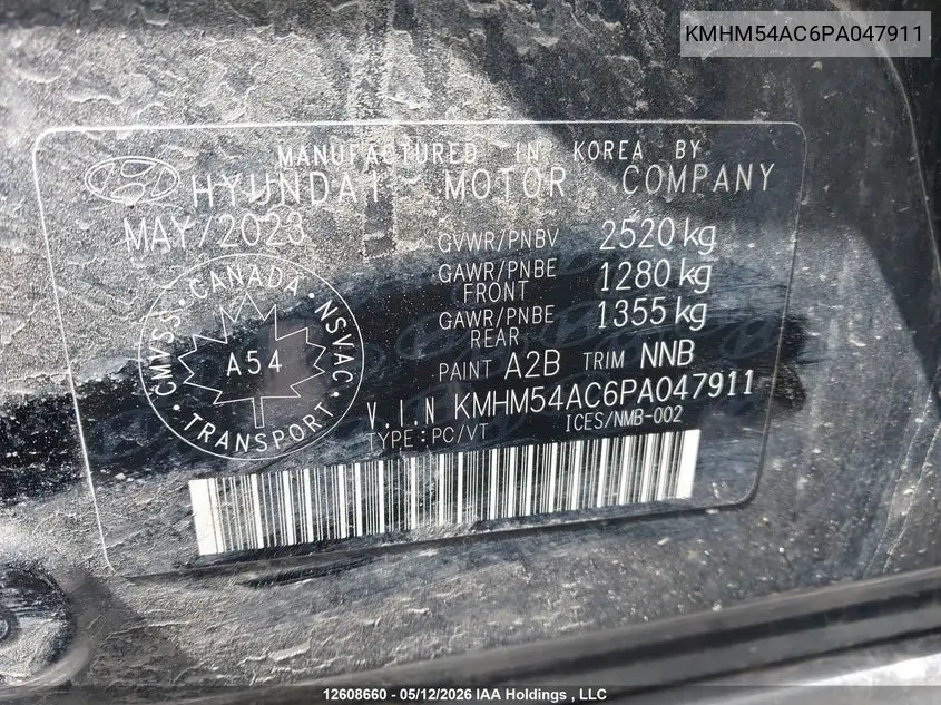 2023 Hyundai Ioniq 6 Preferred Long Range With Ultimate Package VIN: KMHM54AC6PA047911 Lot: 12608660
