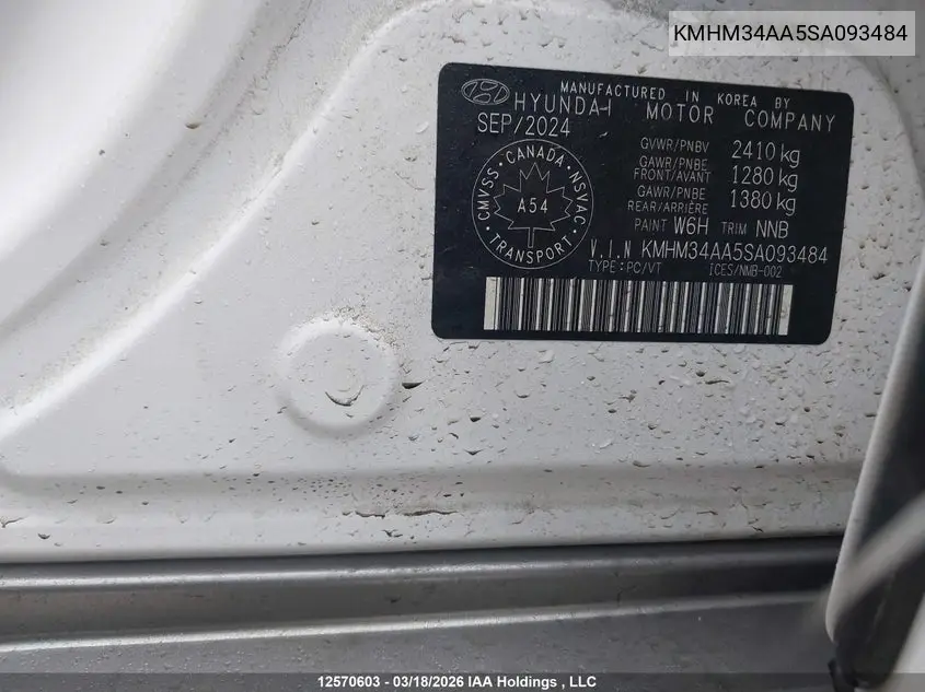 2025 Hyundai Ioniq 6 Sel VIN: KMHM34AA5SA093484 Lot: 12570603