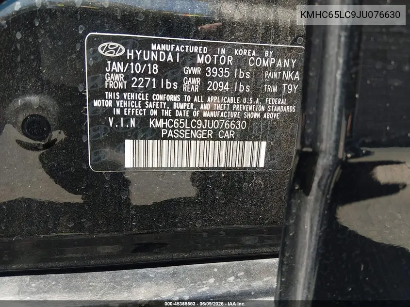 2018 Hyundai Ioniq Hybrid Blue VIN: KMHC65LC9JU076630 Lot: 45355503