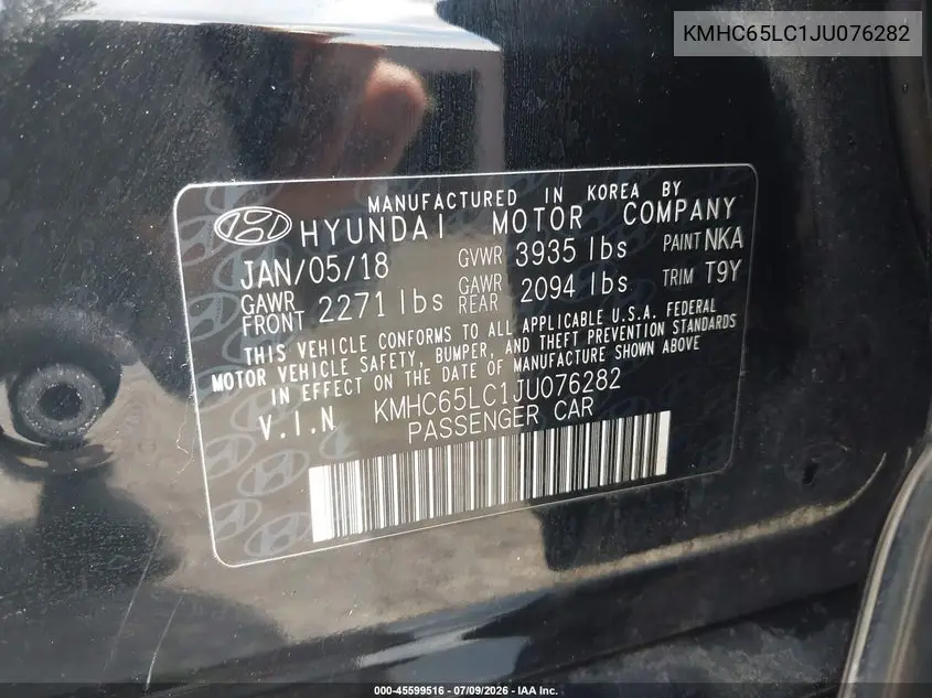 2018 Hyundai Ioniq Hybrid Blue VIN: KMHC65LC1JU076282 Lot: 45599516
