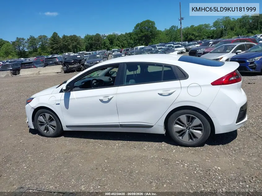 2019 Hyundai Ioniq Plug-In Hybrid VIN: KMHC65LD9KU181999 Lot: 45234435
