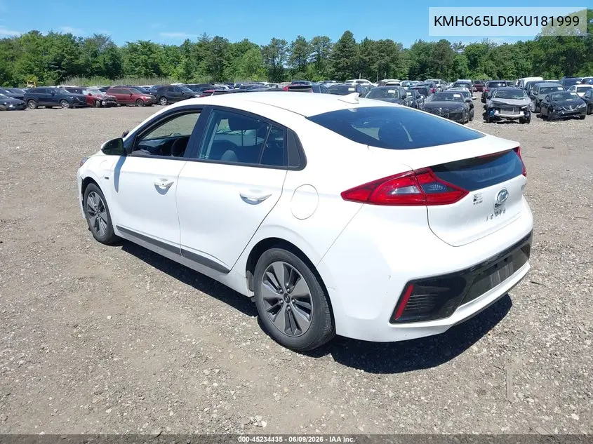 2019 Hyundai Ioniq Plug-In Hybrid VIN: KMHC65LD9KU181999 Lot: 45234435