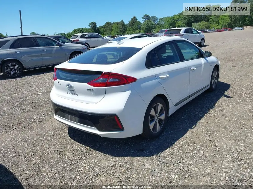 2019 Hyundai Ioniq Plug-In Hybrid VIN: KMHC65LD9KU181999 Lot: 45234435