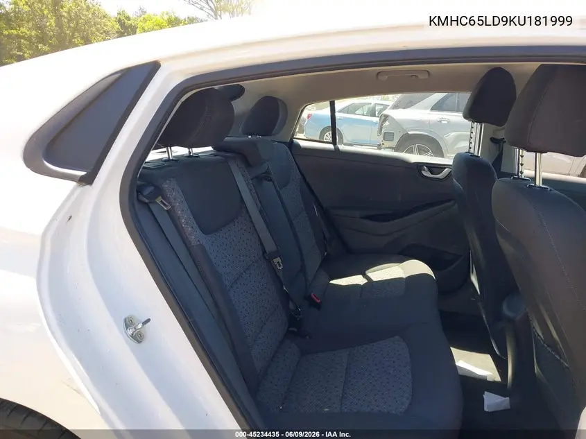 2019 Hyundai Ioniq Plug-In Hybrid VIN: KMHC65LD9KU181999 Lot: 45234435